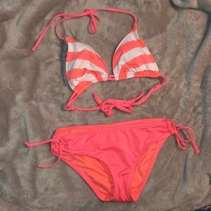 orange and white striped bikini